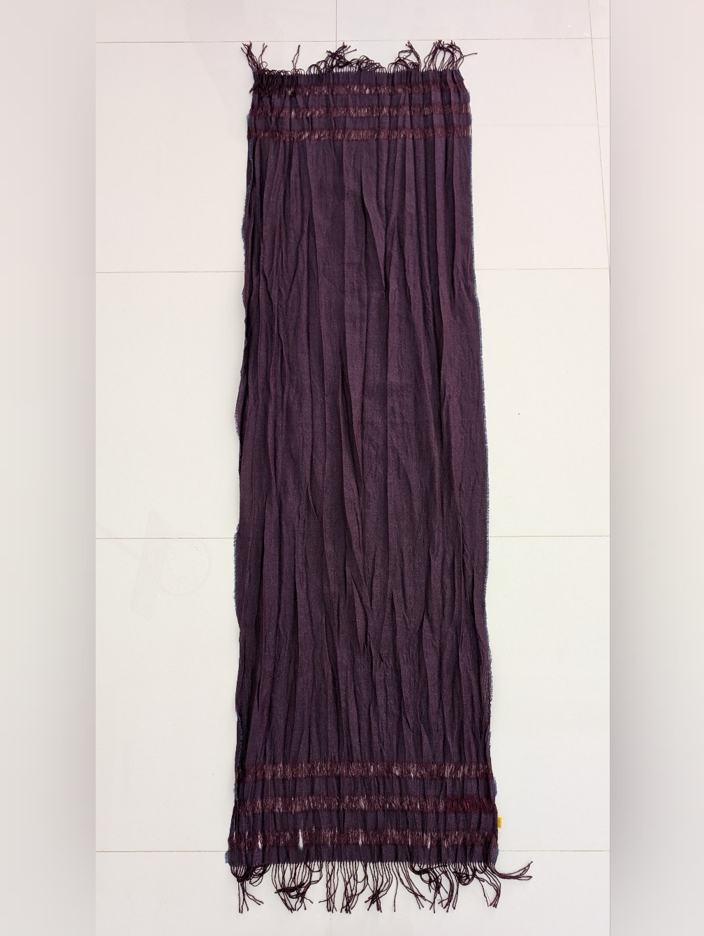 Kuna Nwt Crinkle Scarf Plum Alpaca Silk Fringe Edges Oversized 69"L X 20" W — image 7 of 8